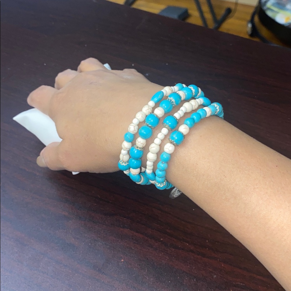 Turquoise and White Beaded Bracelet with Charms